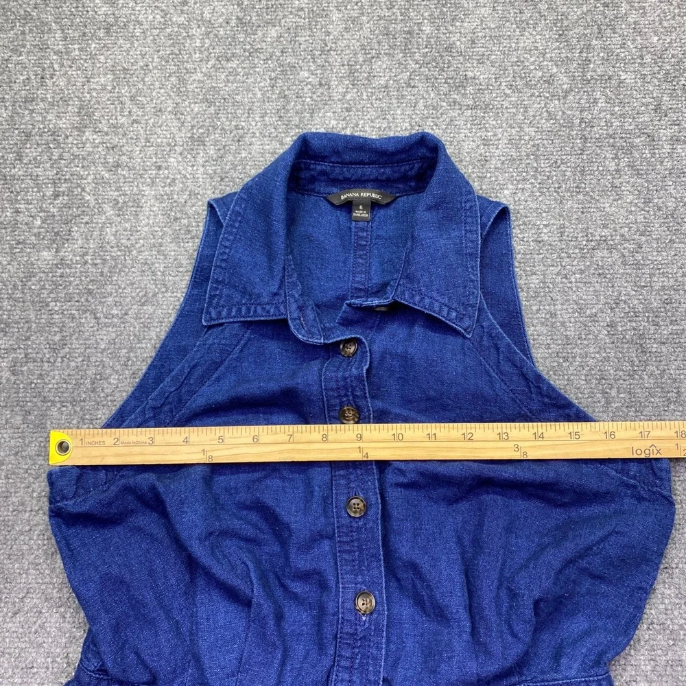 Banana Republic Indigo Linen Blend Sleeveless Button Down Romper Blue Size 6